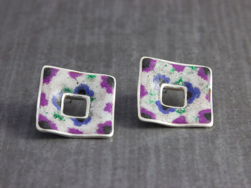 Silver stud earrings Domed Square
