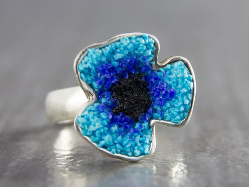 Silver Ring Poppy Turquoise