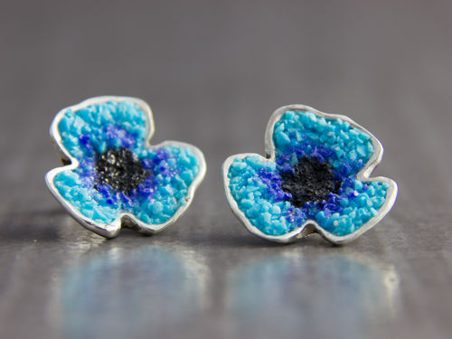 Silver stud earrings Turquoise Poppy