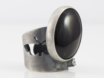 Silver Ring Onyx with butterfly