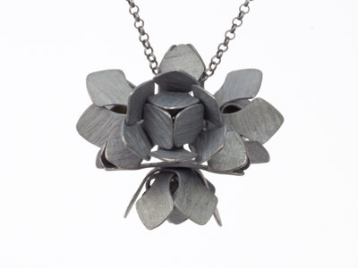 Silver Pendant Water Lily blackened