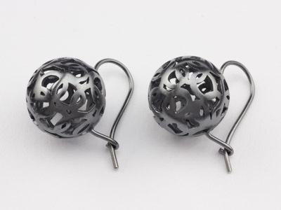 Silver earrings Sphere of Circles blackened big