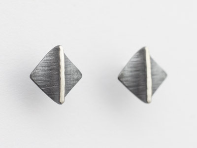 Silver Stud Earrings Folded blackened